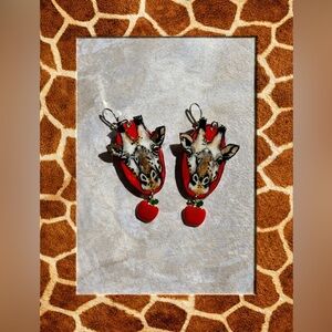 Handpainted giraffe earrings wildlife African animals lightweight original